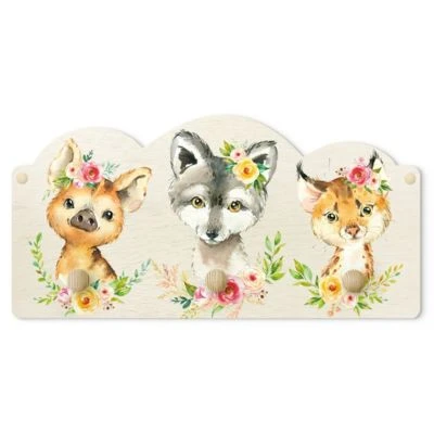 Bilderwelten Kindergarderobe Holz Aquarell Waldtiere Mit Blumen II 3 Bilderwelten Kindergarderobe Holz Aquarell Waldtiere Mit Blumen II