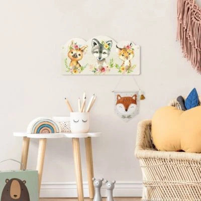 Bilderwelten Kindergarderobe Holz Aquarell Waldtiere Mit Blumen II 6 Bilderwelten Kindergarderobe Holz Aquarell Waldtiere Mit Blumen II – Bild 4