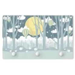 Bilderwelten Kindergarderobe Holz Mond Mit Bäumen Und Häusern