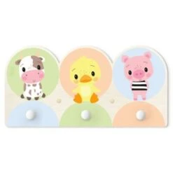 Bilderwelten Kindergarderobe Holz Kuh Küken Schwein