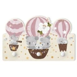 Bilderwelten Kindergarderobe Holz Tiere In Ballons Wolken Sterne Rosa