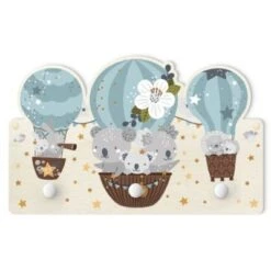 Bilderwelten Kindergarderobe Holz Tiere In Ballons Wolken Sterne Blau