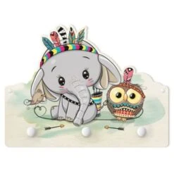 Bilderwelten Kindergarderobe Holz Indianer Elefant Mit Eule