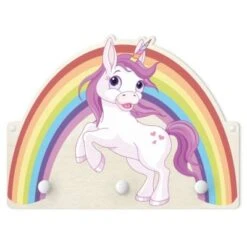 Bilderwelten Kindergarderobe Holz Einhorn Regenbogen