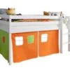 TICAA Hochbett Kiefer Weiß Vorhang "Orange-Grün"