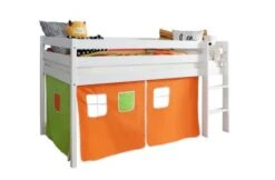 TICAA Hochbett Kiefer Weiß Vorhang "Orange-Grün"