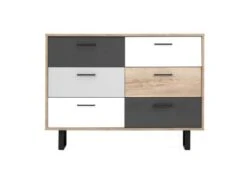 Finori Kommode "Milo", Grey Craft Oak / Farbmix, 6 Schubkästen