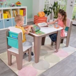 KidKraft Pocket Storage Table & 2 Chair Set - Gray Ash -Mytoys Home Store 26000934 04