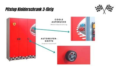 Cilek Pitstop Kleiderschrank 3-türig Mit Aufdruck 4 Cilek Pitstop Kleiderschrank 3-türig Mit Aufdruck – Bild 2
