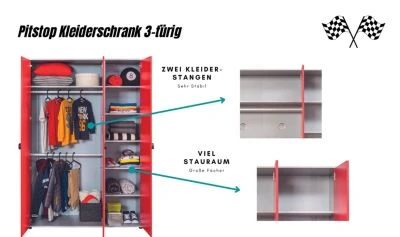 Cilek Pitstop Kleiderschrank 3-türig Mit Aufdruck 6 Cilek Pitstop Kleiderschrank 3-türig Mit Aufdruck – Bild 4