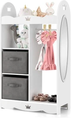 COSTWAY® Kleiderschrank Kinder Mit Spiegel & 2 Stoffbox