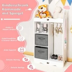 COSTWAY® Kleiderschrank Kinder Mit Spiegel & 2 Stoffbox 10 COSTWAY® Kleiderschrank Kinder Mit Spiegel & 2 Stoffbox -Mytoys Home Store 26388596 03