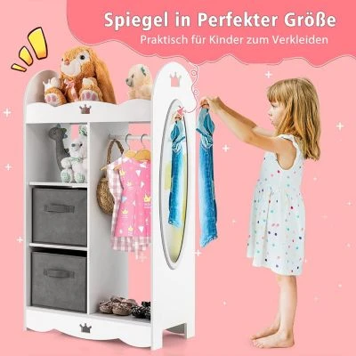 COSTWAY® Kleiderschrank Kinder Mit Spiegel & 2 Stoffbox 7 COSTWAY® Kleiderschrank Kinder Mit Spiegel & 2 Stoffbox – Bild 5