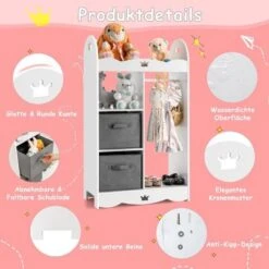 COSTWAY® Kleiderschrank Kinder Mit Spiegel & 2 Stoffbox 13 COSTWAY® Kleiderschrank Kinder Mit Spiegel & 2 Stoffbox -Mytoys Home Store 26388596 06