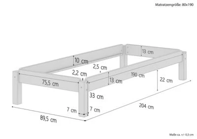 Erst-Holz® Holzbett Kiefer Massiv 80x190 Ohne Zubehör 4 Erst-Holz® Holzbett Kiefer Massiv 80x190 Ohne Zubehör – Bild 2