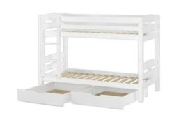 Erst-Holz® Stockbett 90x200 Kiefer Weiß Mit Rollrost Und Bettkasten