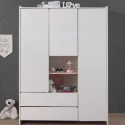 LOMADO® Kleiderschrank Weiß 3-trg. SLIGO-12 Kinderzimmer Jugendzimmer Schrank - Stellmaß B/H/T: 133/190/55cm