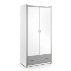 LOMADO® Kleiderschrank BONNY-12, 2-trg., 100cm, Weiß Silbergrau