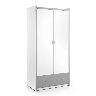 LOMADO® Kleiderschrank BONNY-12, 2-trg., 100cm, Weiß Silbergrau 3 LOMADO® Kleiderschrank BONNY-12, 2-trg., 100cm, Weiß Silbergrau