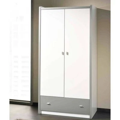 LOMADO® Kleiderschrank BONNY-12, 2-trg., 100cm, Weiß Silbergrau 4 LOMADO® Kleiderschrank BONNY-12, 2-trg., 100cm, Weiß Silbergrau – Bild 2