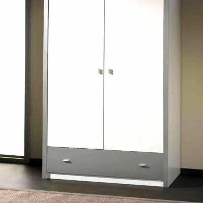 LOMADO® Kleiderschrank BONNY-12, 2-trg., 100cm, Weiß Silbergrau 5 LOMADO® Kleiderschrank BONNY-12, 2-trg., 100cm, Weiß Silbergrau – Bild 3