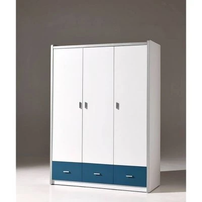 LOMADO® Kleiderschrank BONNY-12, 3-trg, 147cm, Weiß-Blau 3 LOMADO® Kleiderschrank BONNY-12, 3-trg, 147cm, Weiß-Blau