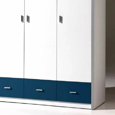 LOMADO® Kleiderschrank BONNY-12, 3-trg, 147cm, Weiß-Blau 4 LOMADO® Kleiderschrank BONNY-12, 3-trg, 147cm, Weiß-Blau – Bild 2