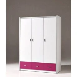 LOMADO® Kleiderschrank BONNY-12, 3-trg, 147cm, Weiß Fuchsia