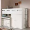 LOMADO® Hochbett BONNY-12 Mit Schreibtisch Und Stauraum - Liegefläche 90x200cm - In Weiß Matt - Stellmaß B/H/T: 227/150/95cm -Mytoys Home Store 26515575 01
