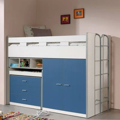 LOMADO® Hochbett BONNY-12 Mit Schreibtisch Und Stauraum - Liegefläche 90x200cm - Weiß & Blau - Stellmaß B/H/T: 227/150/95cm 3 LOMADO® Hochbett BONNY-12 Mit Schreibtisch Und Stauraum - Liegefläche 90x200cm - Weiß & Blau - Stellmaß B/H/T: 227/150/95cm