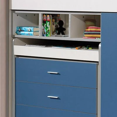 LOMADO® Hochbett BONNY-12 Mit Schreibtisch Und Stauraum - Liegefläche 90x200cm - Weiß & Blau - Stellmaß B/H/T: 227/150/95cm 4 LOMADO® Hochbett BONNY-12 Mit Schreibtisch Und Stauraum - Liegefläche 90x200cm - Weiß & Blau - Stellmaß B/H/T: 227/150/95cm – Bild 2