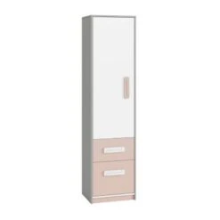LOMADO® Kinderzimmer Wäscheschrank Grau INGOLSTADT-131 Mit Fronten In Weiß Und Absetzungen In Rosa, B/H/T: Ca. 50/199/41 Cm