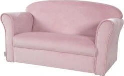 Roba Kindersofa „Lil Sofa“ Mit Armlehnen, Bequeme Kindercouch Mit Rosa Samtstoff Bezogen