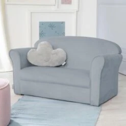 Roba Kindersofa „Lil Sofa“ Mit Armlehnen, Bequeme Kindercouch Mit Hellblauem Samtstoff Bezogen -Mytoys Home Store 27131495 04