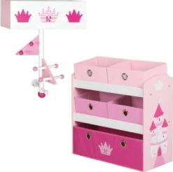 Roba Kinderregal 'Krone', Spielzeug- & Bücher-Regal, Fahrbar & Drehbar Mit Rollen, Rosa/weiß