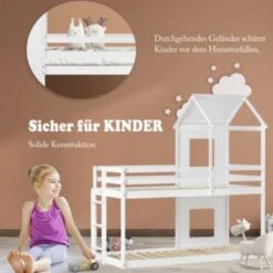 Merax Etagenbett 90x200 Cm Mit Leiter,Dach Und Rausfallschutz, Zwei Liegeflächen -Mytoys Home Store 27306634 03