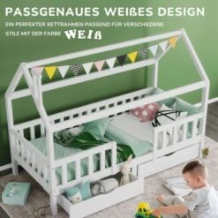 Merax Hausbett 90x200 Cm Mit Mit Zaun Und Schornstein -Mytoys Home Store 27306880 04