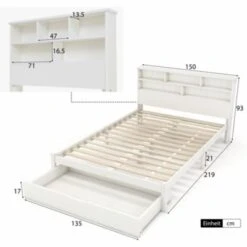 Merax Doppelbett 140x200cm Aus Massivholz Mit Schubladen, Bücherregal Und Lattenrost 12 Merax Doppelbett 140x200cm Aus Massivholz Mit Schubladen, Bücherregal Und Lattenrost -Mytoys Home Store 27307001 05