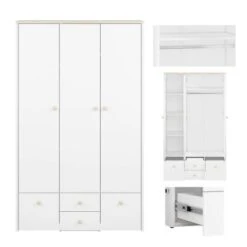 LOMADO® Kleiderschrank 3-türig ELVA-131 In Weiß Mit Fjord Buche Nb., B/H/T: Ca. 117/193/51 Cm -Mytoys Home Store 27336960 05