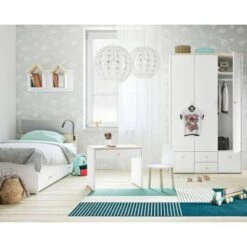 LOMADO® Kleiderschrank 3-türig ELVA-131 In Weiß Mit Fjord Buche Nb., B/H/T: Ca. 117/193/51 Cm -Mytoys Home Store 27336960 06