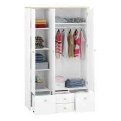 LOMADO® Kleiderschrank Mit 3 Türen ELVA-131 In Weiß Mit Fjord Buche Nb. Und Hellrosa, B/H/T: Ca. 117/193/51 -Mytoys Home Store 27336984 03