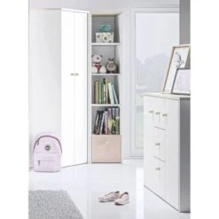 LOMADO® Jugendzimmer Set Mit Eckkleiderschrank ELVA-131 In Weiß Mit Fjord Buche Nb. Und Hellrosa, B/H/T: Ca. 273/193/80 Cm
