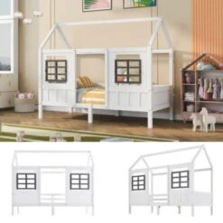 Merax Hausbett 90x200 Cm Mit Rausfallschutz Und Fenstern, Kinderbett Kiefer 10 Merax Hausbett 90x200 Cm Mit Rausfallschutz Und Fenstern, Kinderbett Kiefer -Mytoys Home Store 27474197 03