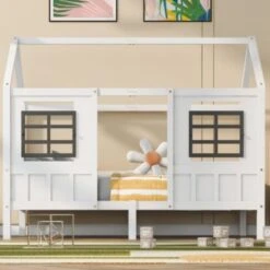 Merax Hausbett 90x200 Cm Mit Rausfallschutz Und Fenstern, Kinderbett Kiefer 11 Merax Hausbett 90x200 Cm Mit Rausfallschutz Und Fenstern, Kinderbett Kiefer -Mytoys Home Store 27474197 04