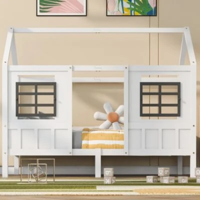 Merax Hausbett 90x200 Cm Mit Rausfallschutz Und Fenstern, Kinderbett Kiefer 6 Merax Hausbett 90x200 Cm Mit Rausfallschutz Und Fenstern, Kinderbett Kiefer – Bild 4