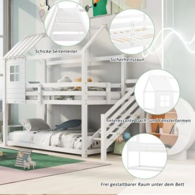 Merax Etagenbett 90x200 Cm Mit Ecktreppe Und Rausfallschutz Inkl. Zwei Liegeflächen 4 Merax Etagenbett 90x200 Cm Mit Ecktreppe Und Rausfallschutz Inkl. Zwei Liegeflächen – Bild 2