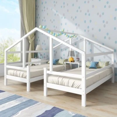 Merax Hausbett Kinderbett 90x200 Cm 2tlg. Mit Rausfallschutz, Nacchttisch Und Lattenrost 3 Merax Hausbett Kinderbett 90x200 Cm 2tlg. Mit Rausfallschutz, Nacchttisch Und Lattenrost