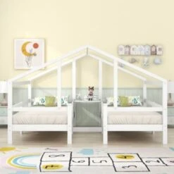 Merax Hausbett Kinderbett 90x200 Cm 2tlg. Mit Rausfallschutz, Nacchttisch Und Lattenrost 10 Merax Hausbett Kinderbett 90x200 Cm 2tlg. Mit Rausfallschutz, Nacchttisch Und Lattenrost -Mytoys Home Store 28284336 03