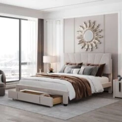 Merax Polsterbett 140 X 200cm Aus Samt Mit Schublade Und Rückenlehne