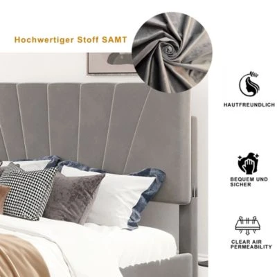 Merax Polsterbett 140 X 200cm Aus Samt Mit Schublade Und Rückenlehne 4 Merax Polsterbett 140 X 200cm Aus Samt Mit Schublade Und Rückenlehne – Bild 2